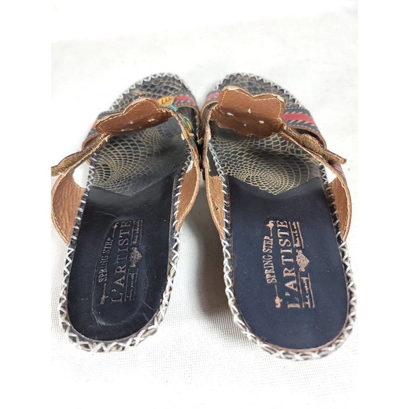Spring Step L'Artiste Leather Wedge Sandals Vergie Red Floral Colorful-Size 40 - Picture 6 of 9